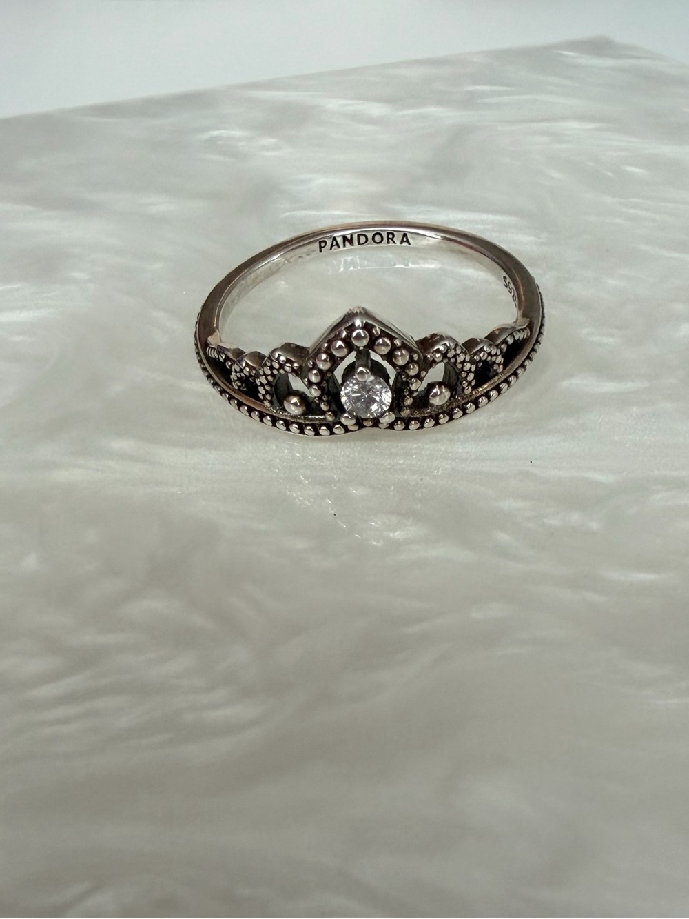 Pandora Beaded Regal Tiara Ring Size 8 Silver